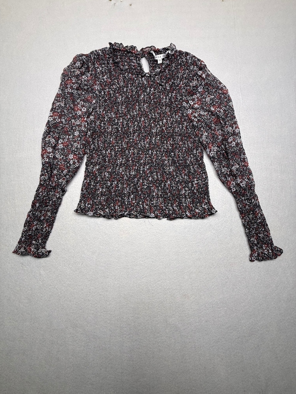 Veronica Beard Faire Floral Silk Smocked Blouse Black 12